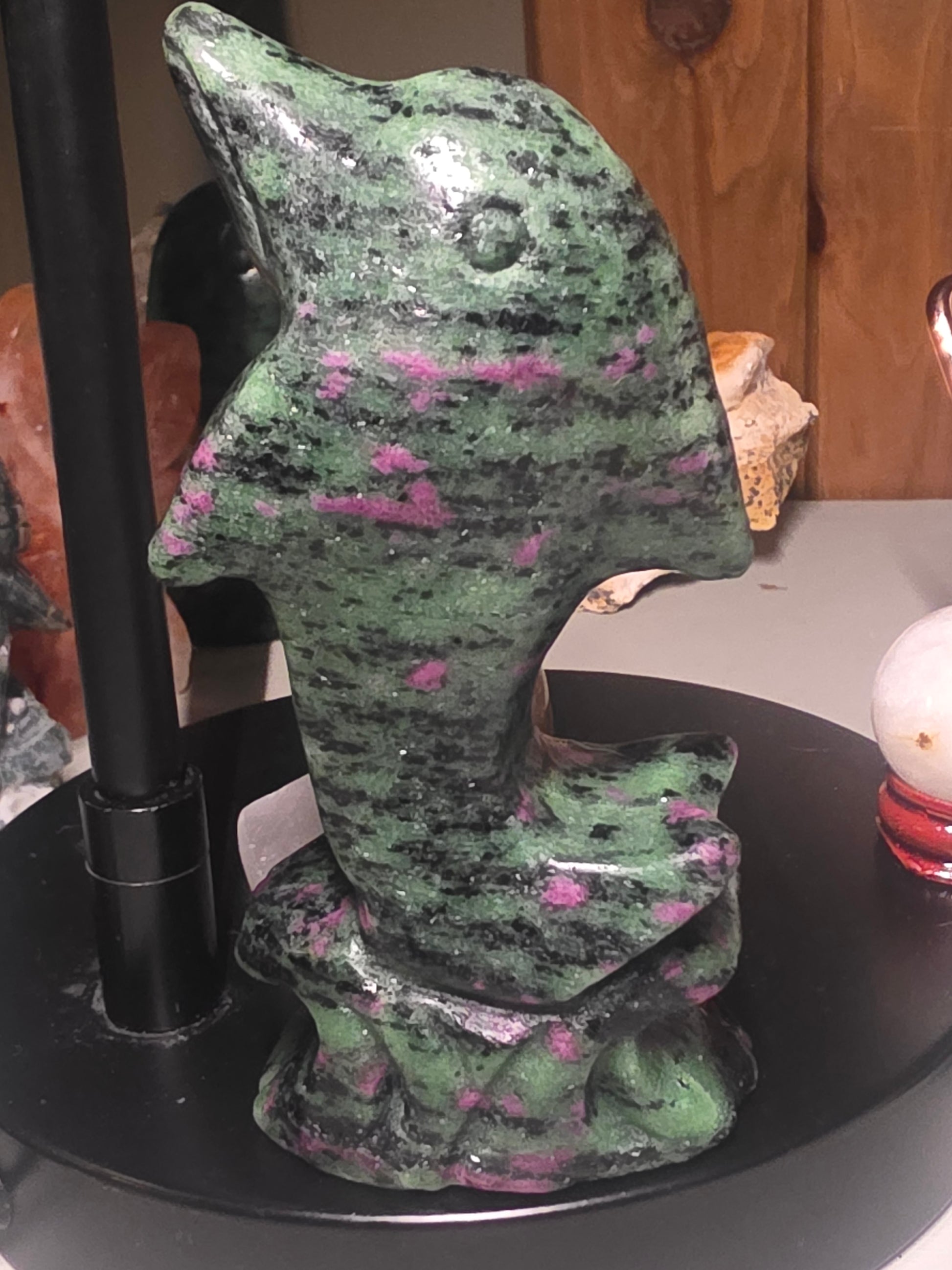 Ruby in Zoisite Dolphin Carving. UV reactive