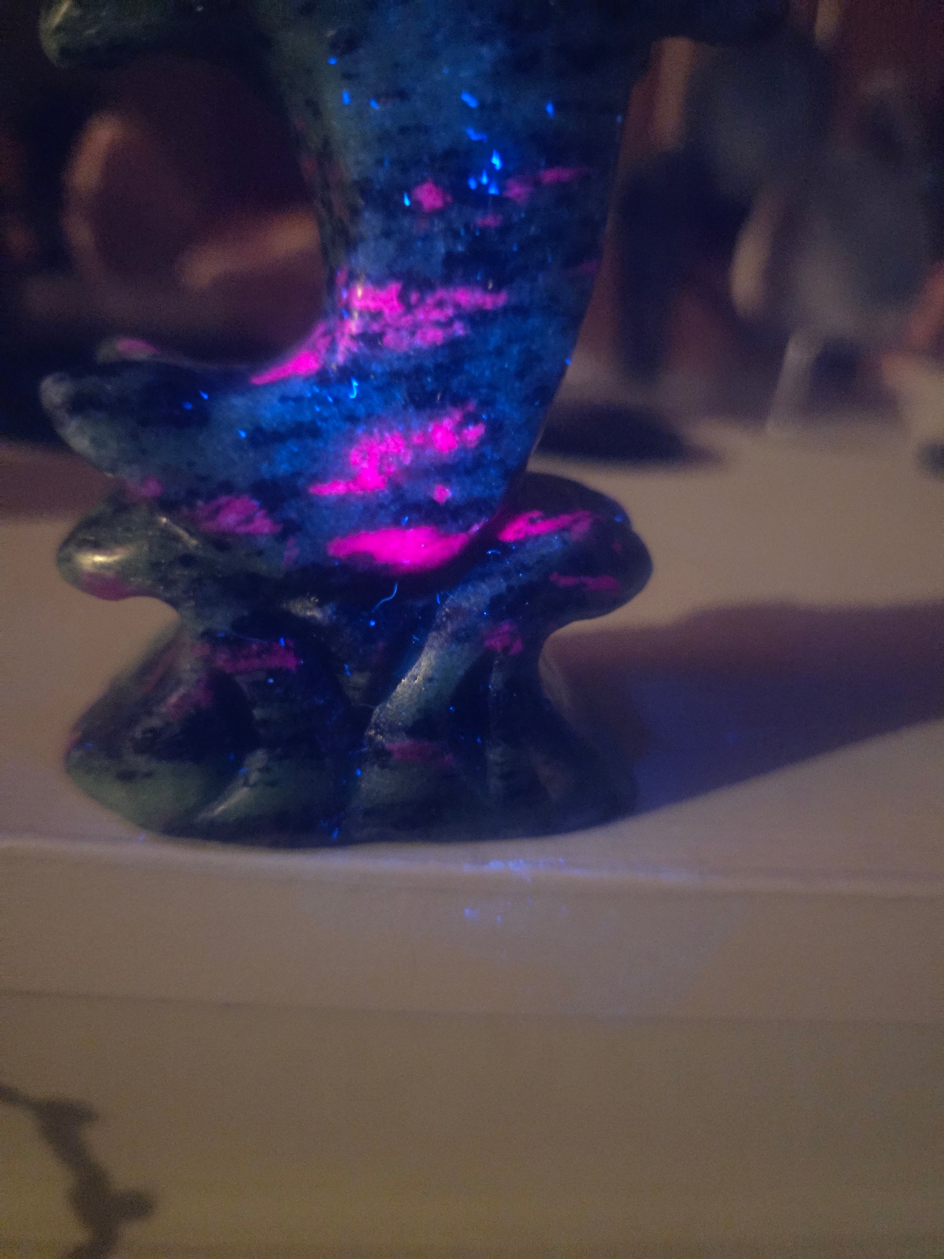 Ruby in Zoisite Dolphin Carving. UV reactive